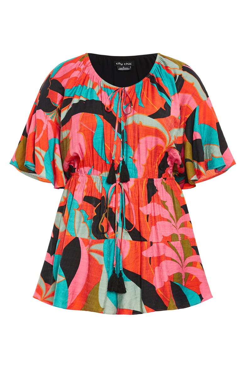 Harlow Flutter Sleeve Playsuit, Alternate, color, RED BARBADOS
