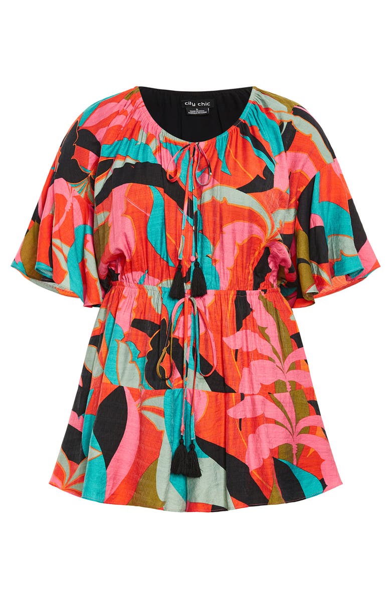 City Chic Harlow Flutter Sleeve Playsuit, Alternate, color, Red Barbados