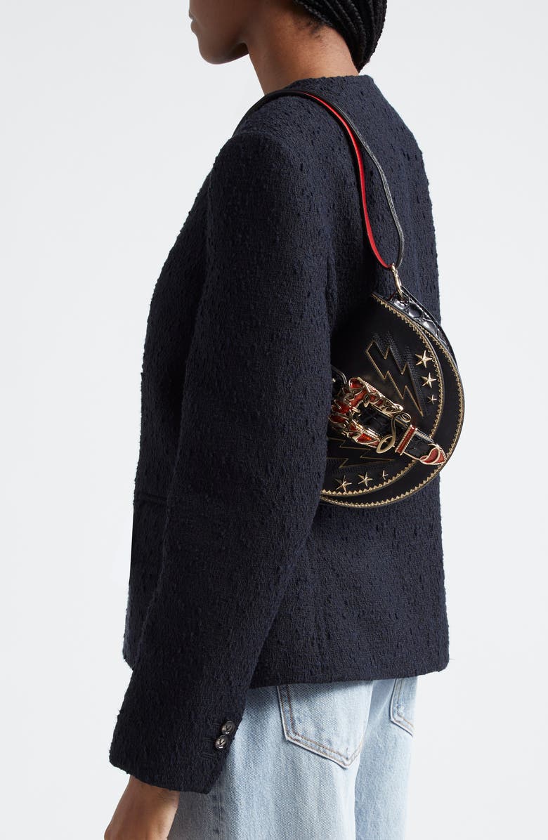 Christian Louboutin Giddy Saddle Croc Embossed Leather Crossbody Bag, Alternate, color, Cm53 Black/ Black