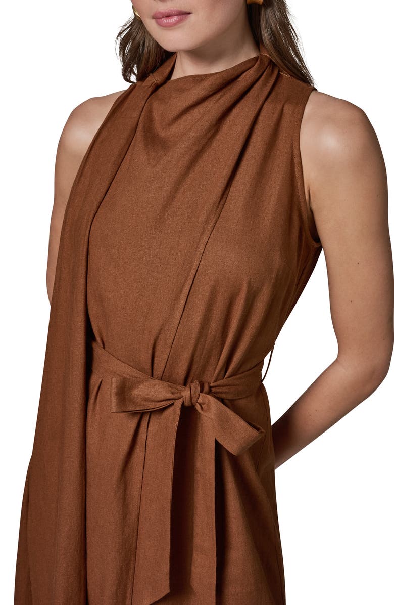 DONNA KARAN WEEKEND Sleeveless Linen Blend Midi Dress, Alternate, color, Cognac