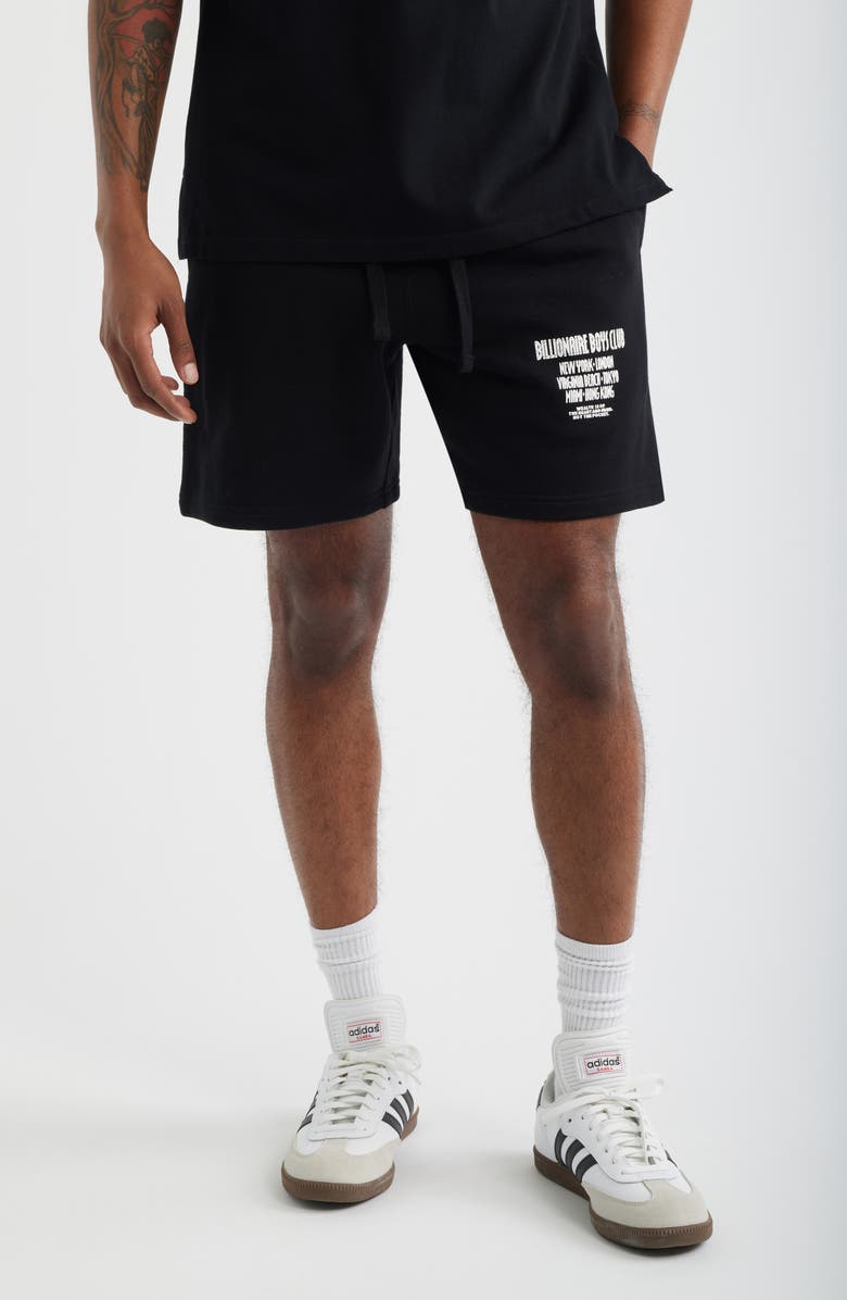 Billionaire Boys Club Satellite Logo Detail Cotton Fleece Drawstring Shorts, Main, color, Black