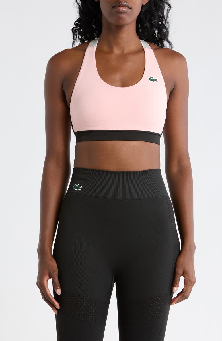Lacoste Sport Cross Strap Sports Bra, Main, color, Waterlily/ Black-Flour