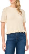 CeCe Ruffle Trim Short Sleeve Sweater