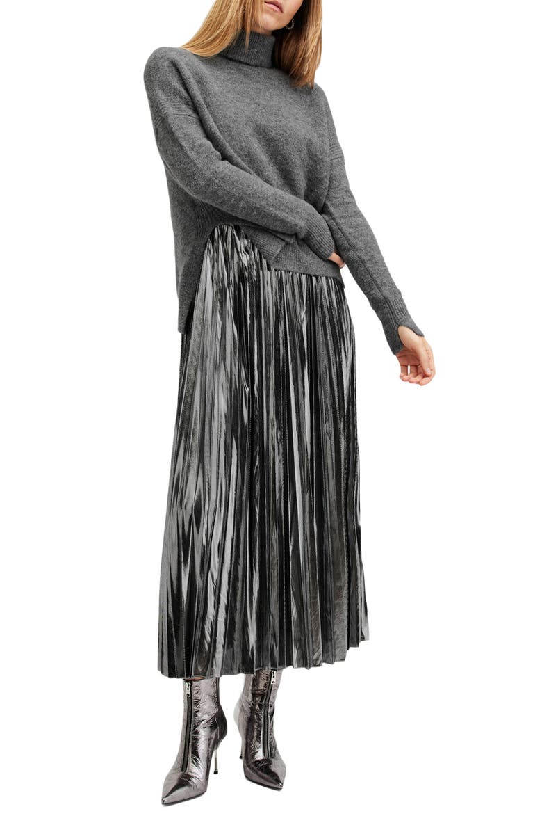 AllSaints Spark Pleated Maxi Dress & Sweater Set, Alternate, color, Grey Marl/ Silver