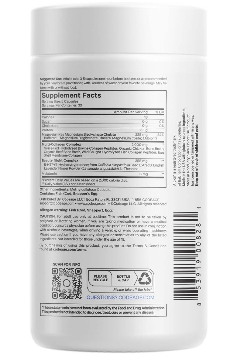 Multi Collagen + Magnesium & Melatonin Beauty Night Supplement, Alternate, color, White