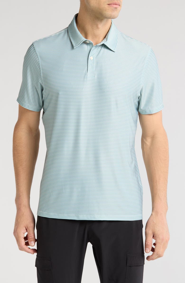 Z by Zella Print Polo, Main, color, Grey Blue Fine Stripe