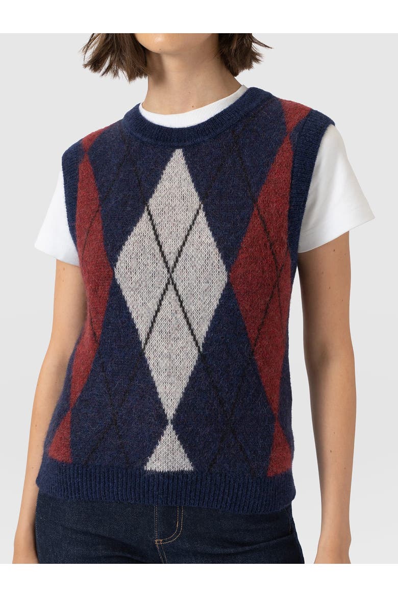 Argyle Sleeveless Knit, Alternate, color, Navy/Burgundy