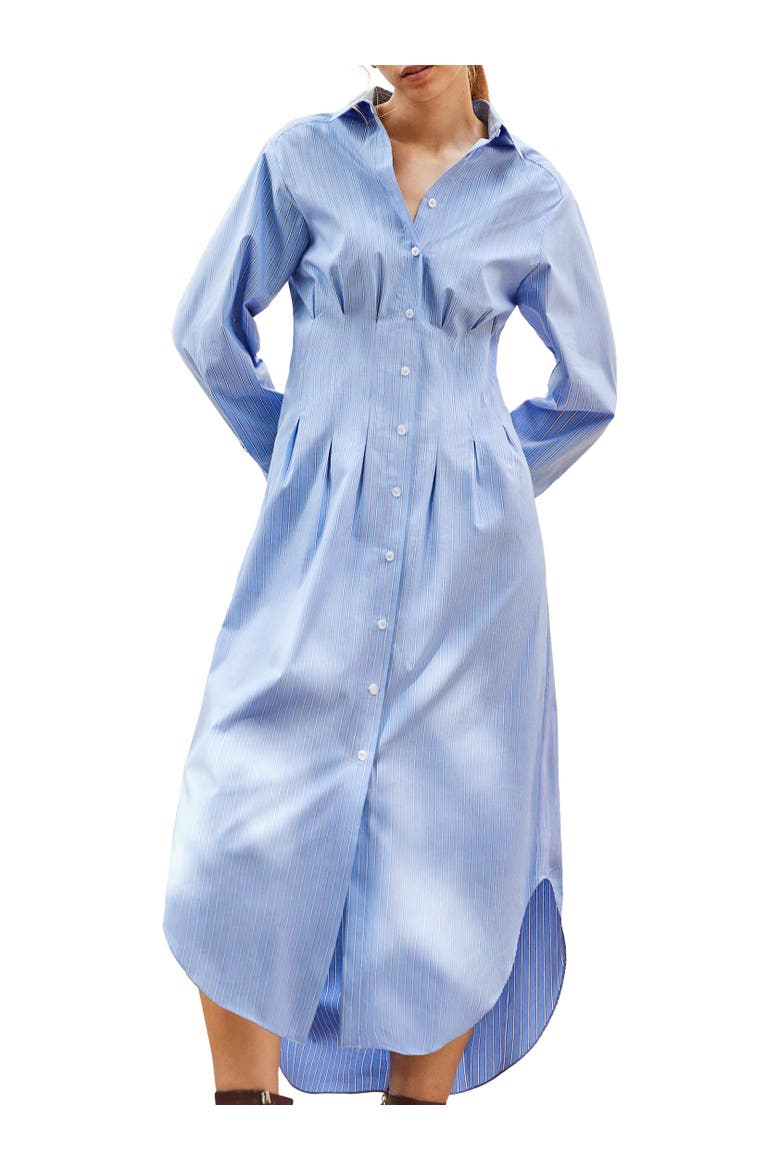 Long Sleeve Stripe Shirt Midi Dress, Alternate, color, Blue