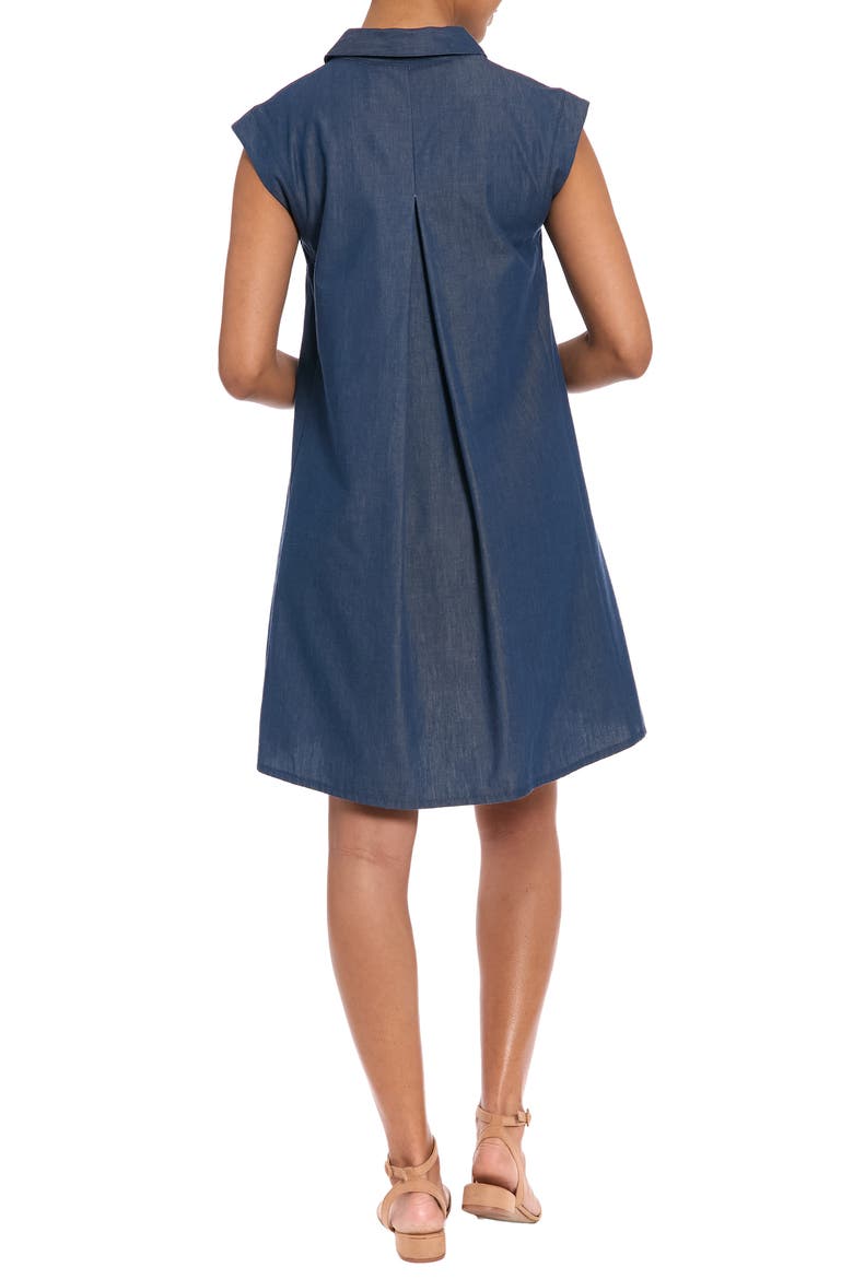 Sleeveless Cotton Blend Trapeze Dress, Alternate, color, DENIM