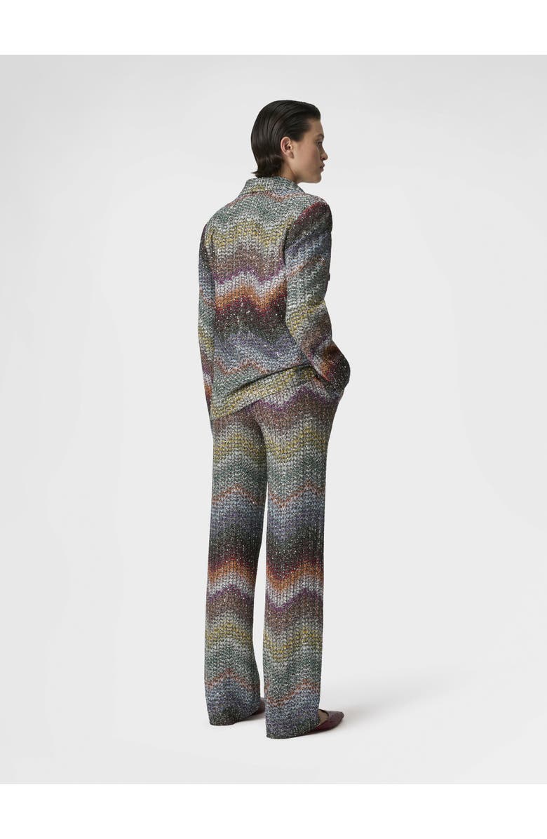 Missoni Viscose Lamé Straight Trousers With Sequins, Alternate, color, Green& Brown