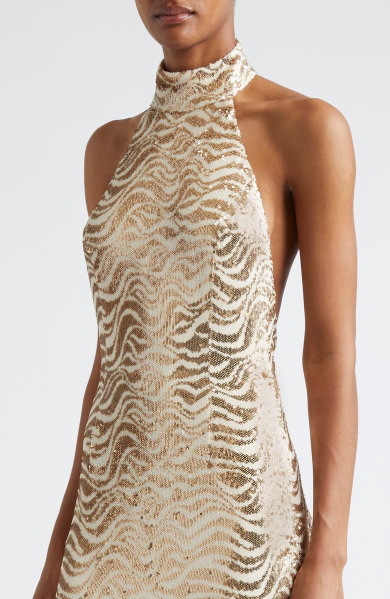 Ramy Brook Liliane Metallic Swirl Halter Gown, Alternate, color, 