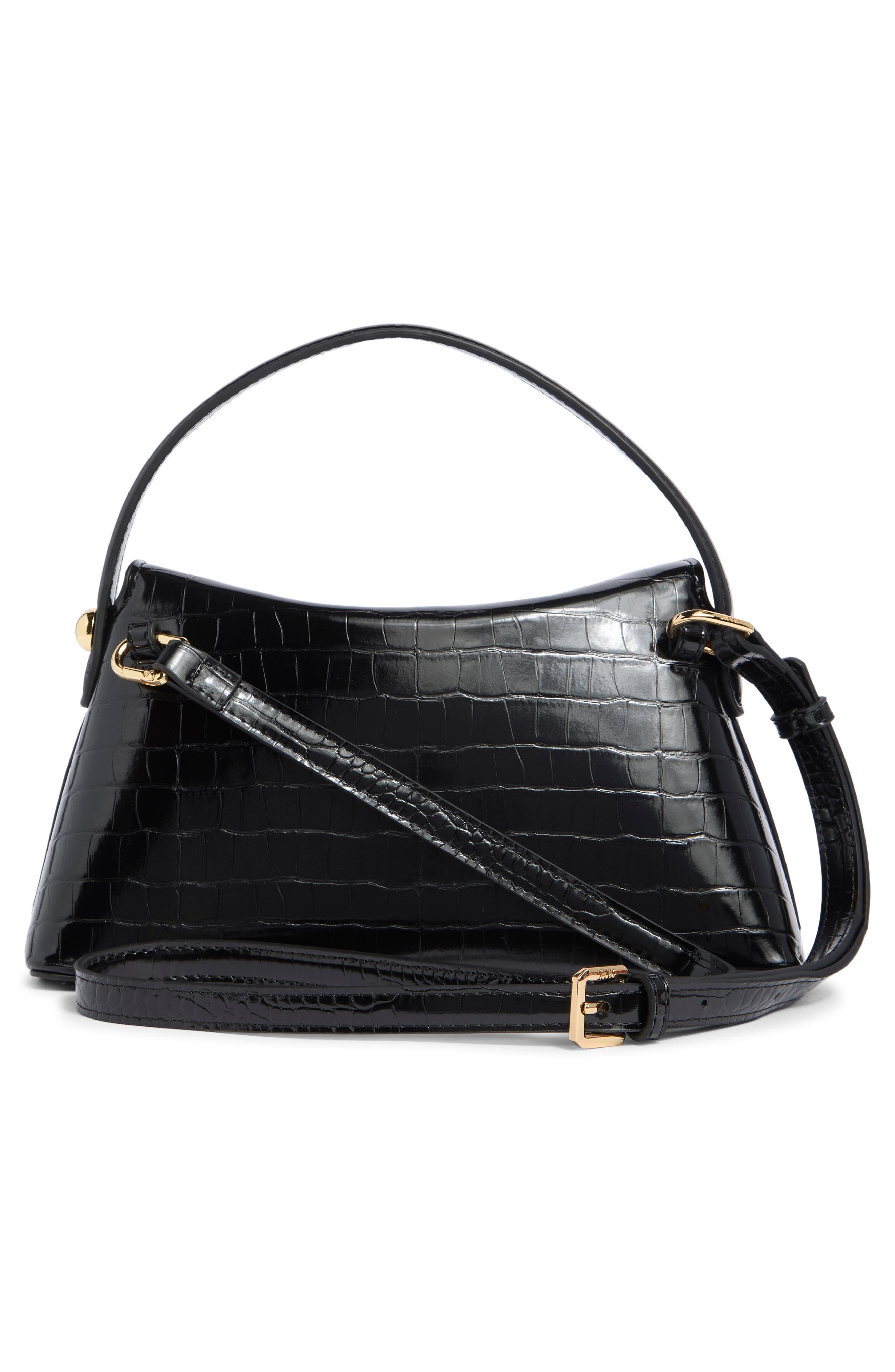 Emma Croc Embossed Top Handle Bag, Alternate, color, BLACK CROC
