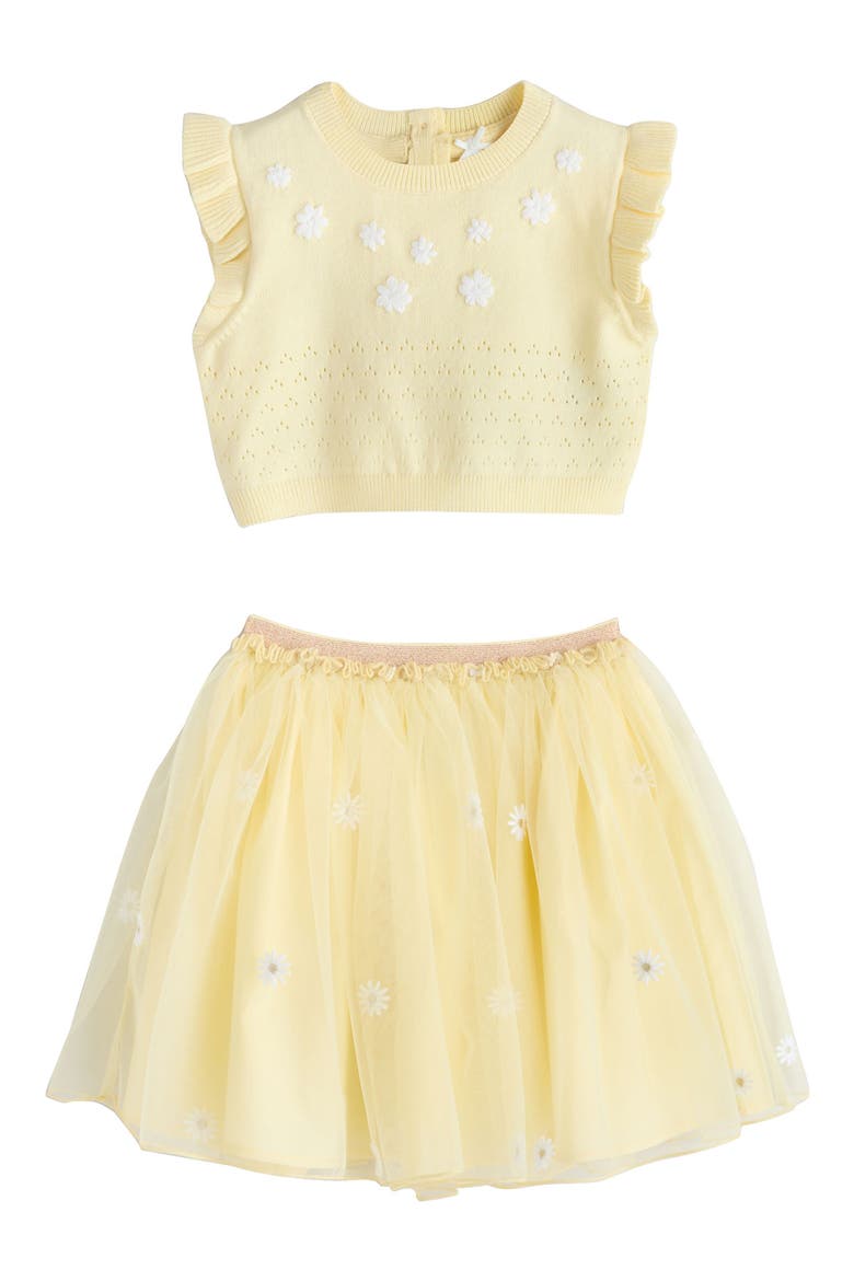 Kids' Floral Pointelle Knit Top & Mesh Skirt Set, Main, color, YELLOW