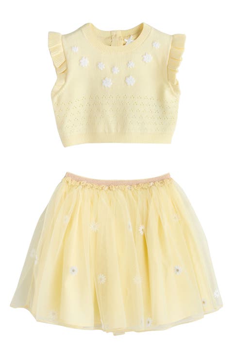 Kids' Floral Pointelle Knit Top & Mesh Skirt Set (Baby, Toddler & Little Kid)
