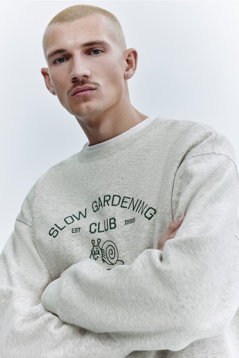Relaxed Fit Embroidery-motif Sweatshirt, Alternate, color, Gray/Slow Gardening Club