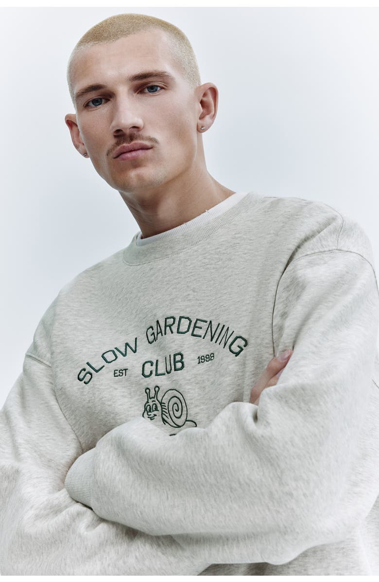 H&M Relaxed Fit Embroidery-motif Sweatshirt, Alternate, color, Gray/Slow Gardening Club