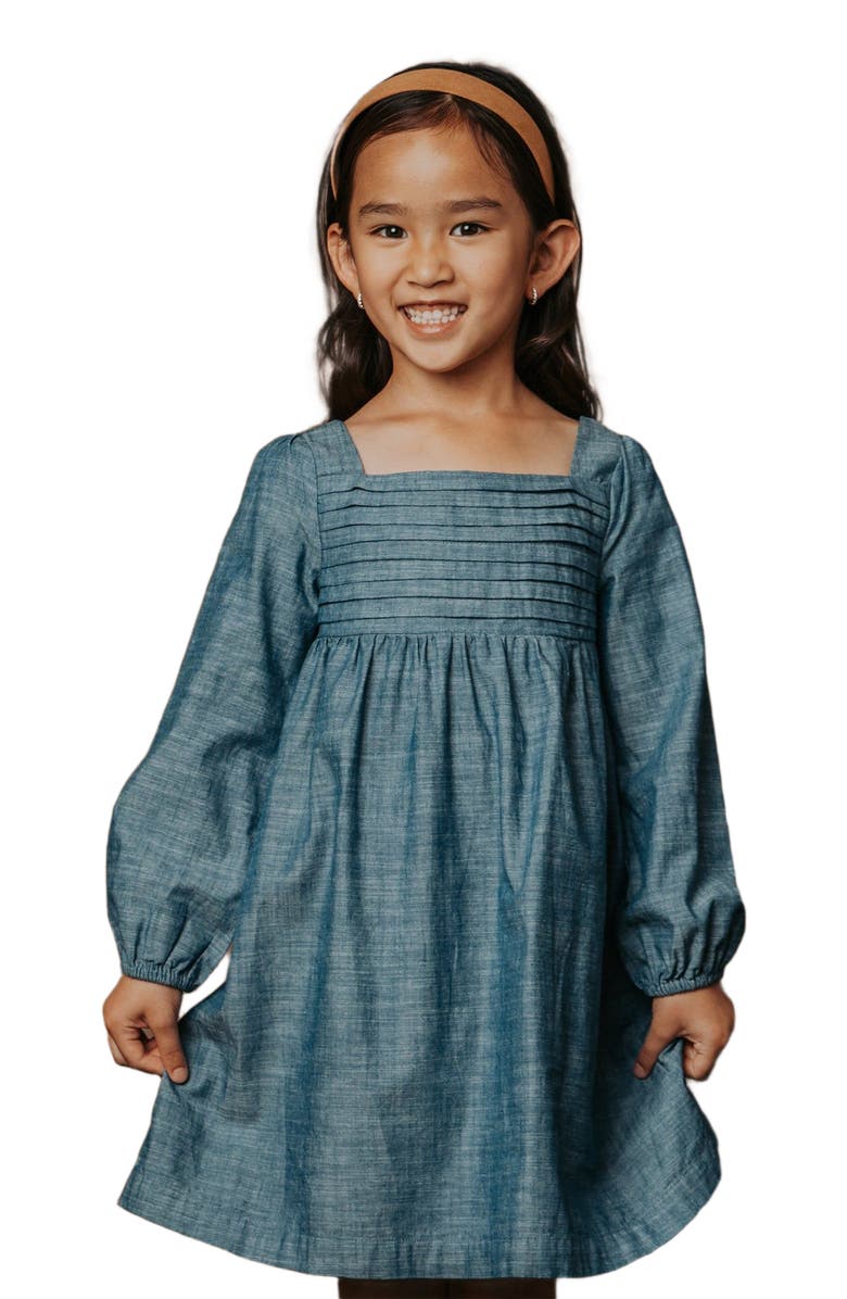 Hope & Henry Girls' Organic Ruched Chambray Dress, Toddler, Alternate, color,