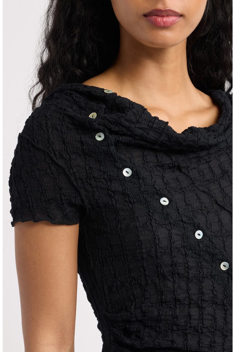 Asymmetrical Button Textured Top, Alternate, color, BLACK