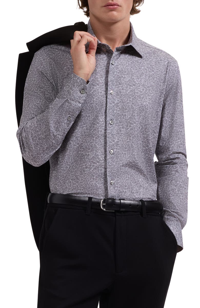 Bugatchi James OoohCotton<sup>®</sup> Floral Print Button-Up Shirt, Main, color, Graphite