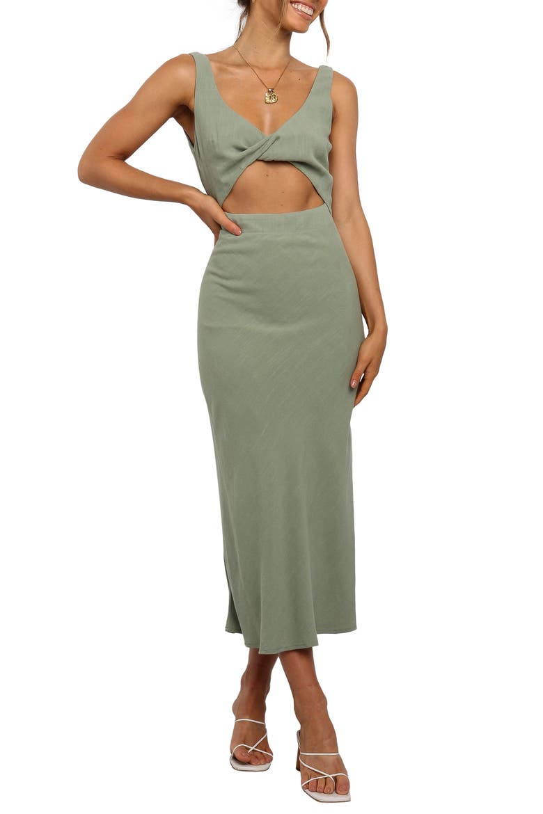 Apollo Cutout Detail Midi Dress, Main, color, OLIVE