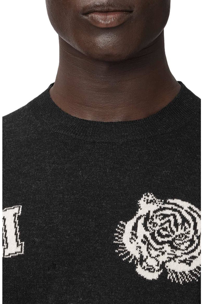 Grinner Merino Wool Blend Crewneck Sweater, Alternate, color, BLACK/ ECRU WHITE