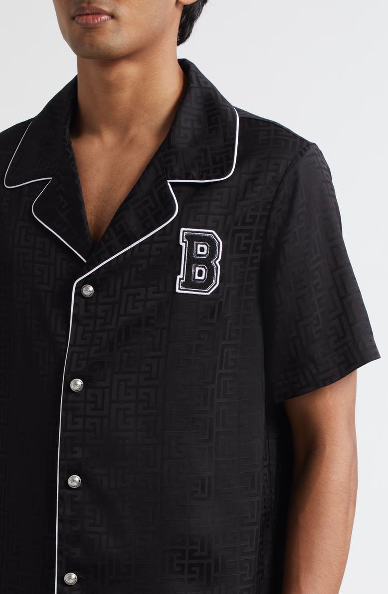 Balmain Tonal Monogram Jacquard Pajama Shirt, Alternate, color, 0Pa Black