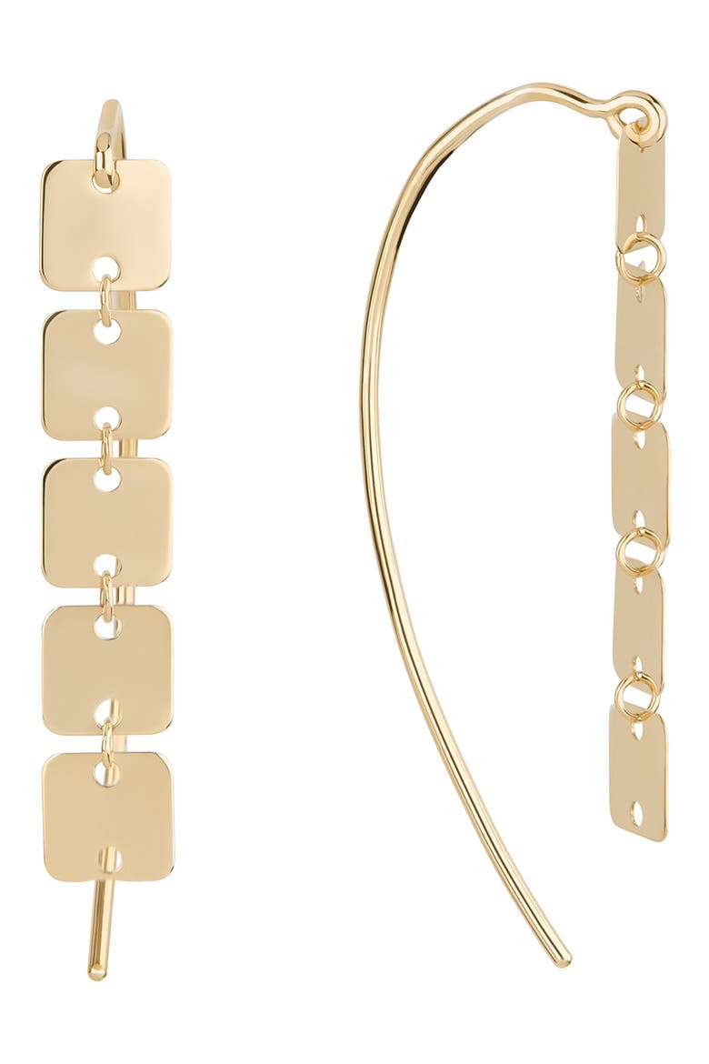 14K Gold Laser Square Linear Drop Earrings, Main, color, YELLOW GOLD