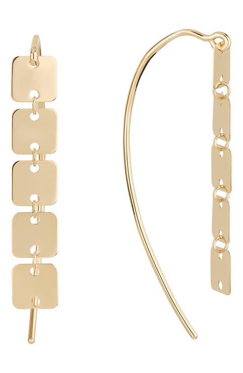 14K Gold Laser Square Linear Drop Earrings