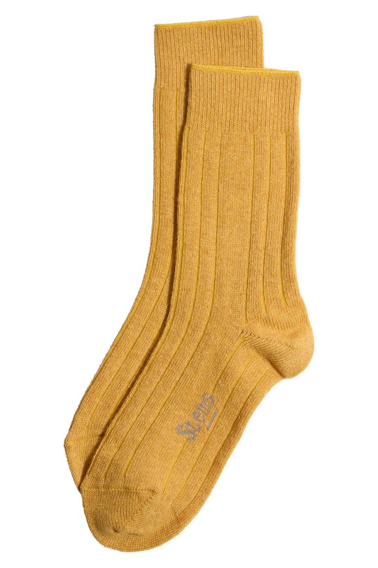 Luxe Merino Wool Blend Crew Socks, Main, color, OCHRE