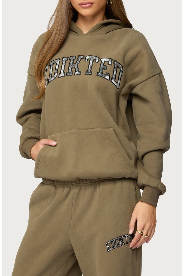 Camo Crush Oversize Fleece Logo Hoodie, Alternate, color, OLIVE