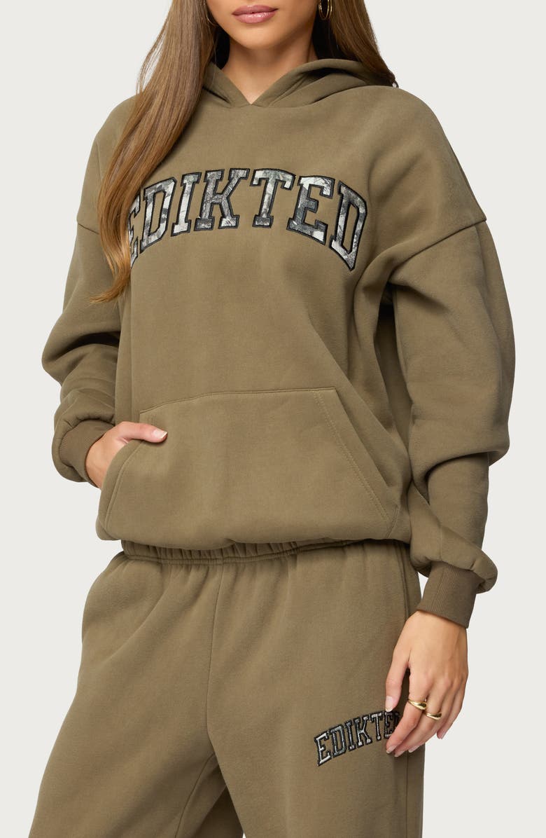 EDIKTED Camo Crush Oversize Fleece Logo Hoodie, Alternate, color, 