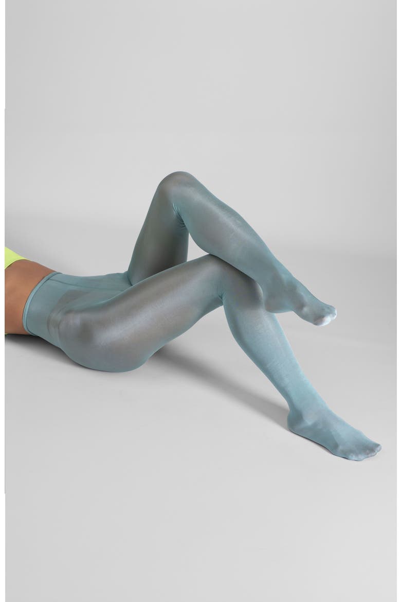 Lustrous Silky Shiny 40-Denier Semi-Opaque Tights, Alternate, color, TEAL GREEN