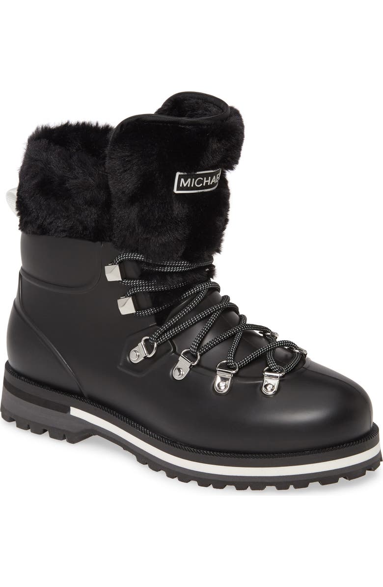 MICHAEL Michael Kors Lanis Faux Fur Trim Waterproof Lace-Up Boot, Main, color,