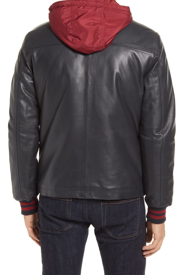 Hooded Leather Jacket, Alternate, color, BLACK
