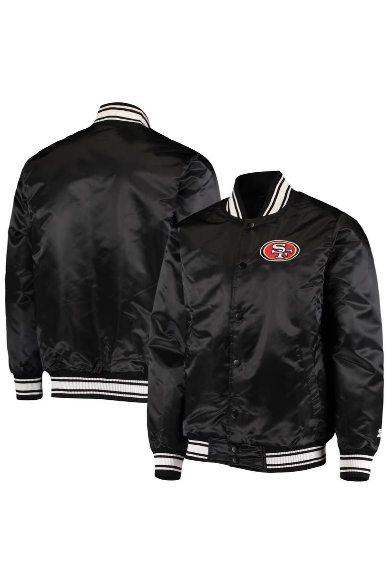 Men's Starter Black San Francisco 49ers Locker Room Satin Varsity Full-Snap Jacket, Main, color, Black