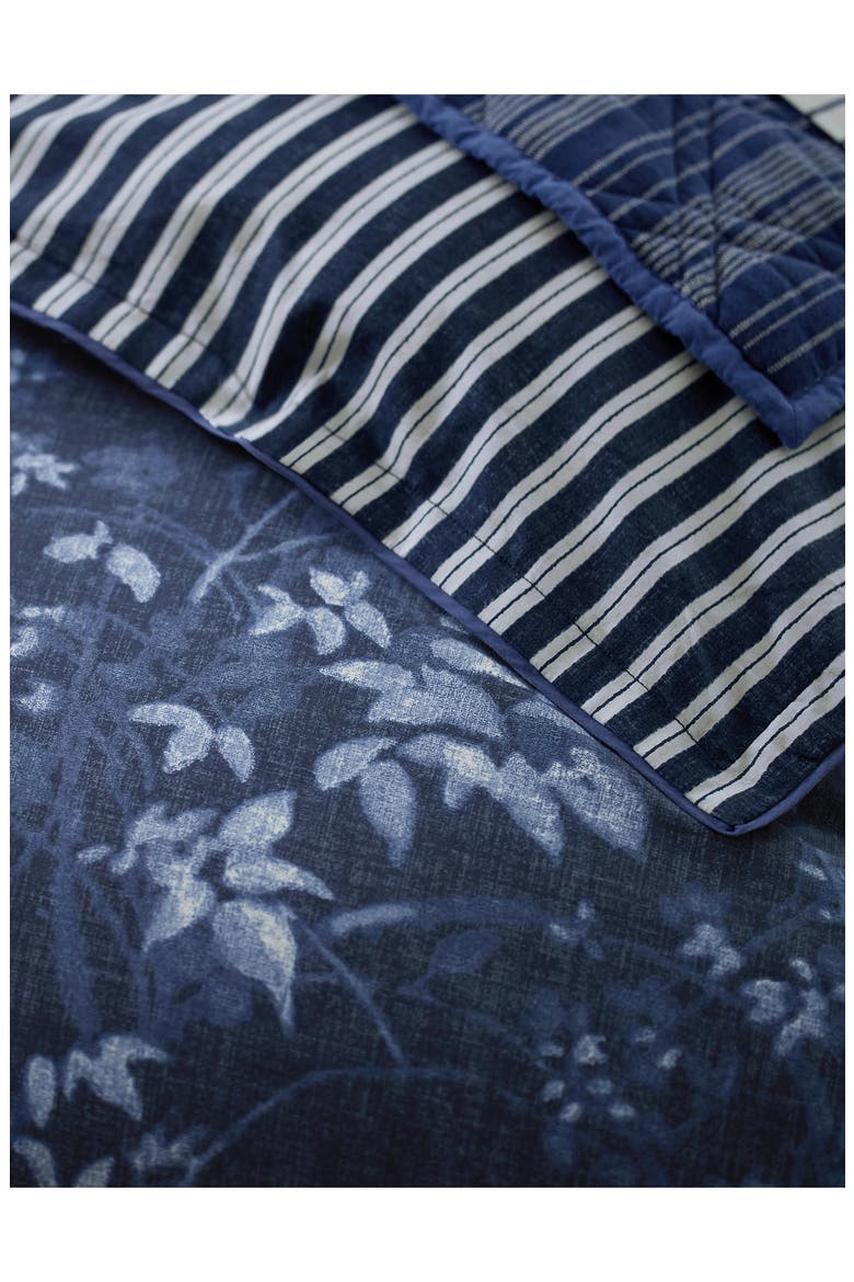 Caterina Floral & Stripe Reversible Cotton Percale Duvet Cover & Sham Set, Alternate, color, NAVY