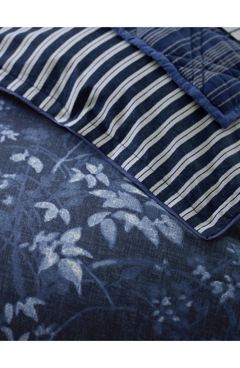 Lauren Ralph Lauren Caterina Floral & Stripe Reversible Cotton Percale Duvet Cover & Sham Set, Alternate, color, Navy