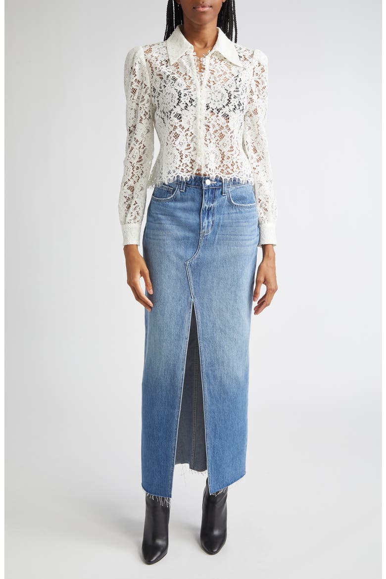 Rysa Front Slit Denim Maxi Skirt, Alternate, color, WOODROW