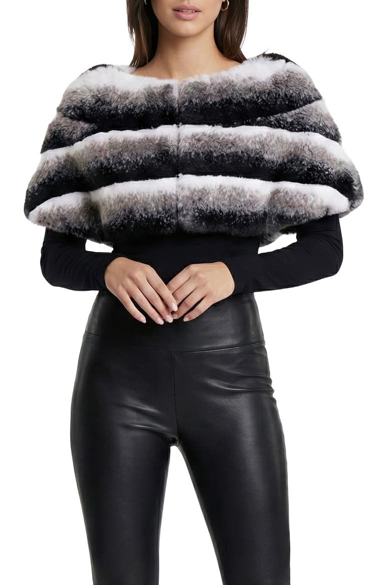 Fur-Free Chinchilla (Faux Fur) Short Sleeve Capelet, Alternate, color, GRAY CHINCH