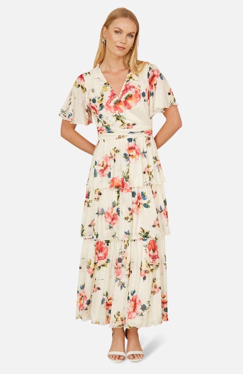 Floral Mesh Tiered Maxi Dress