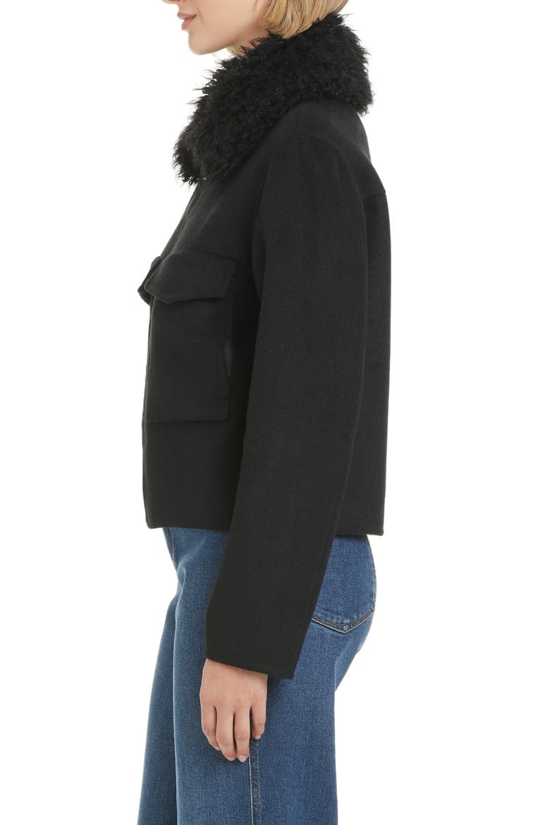 Wool Blend Jacket with Removable Faux Shearling Collar, Alternate, color, BLACK