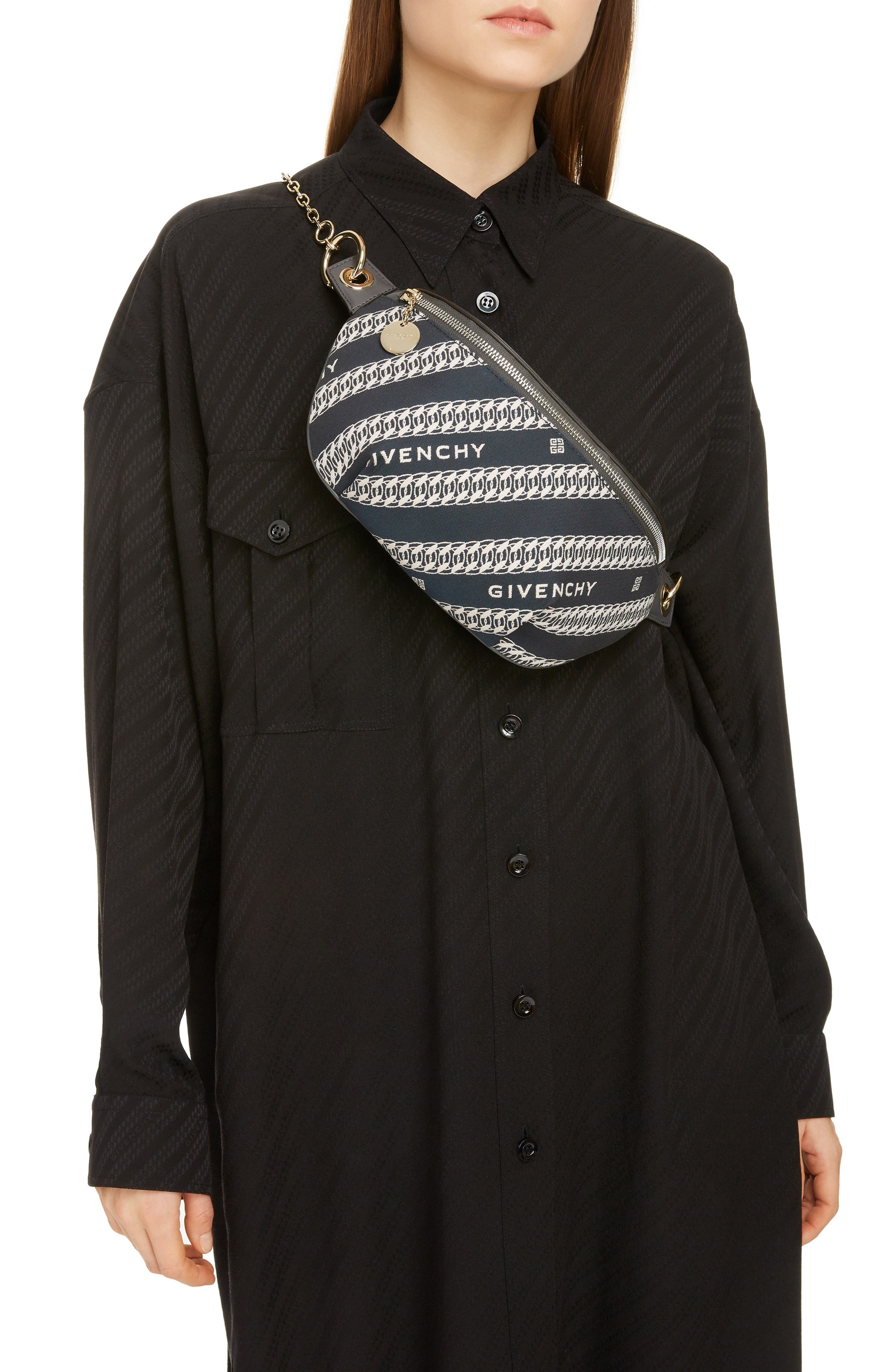Givenchy Chain Print Canvas Belt Bag, Alternate, color, 