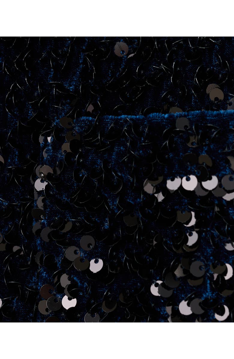 MANGO Sequin Velvet Tie Neck Jacket, Alternate, color, Navy