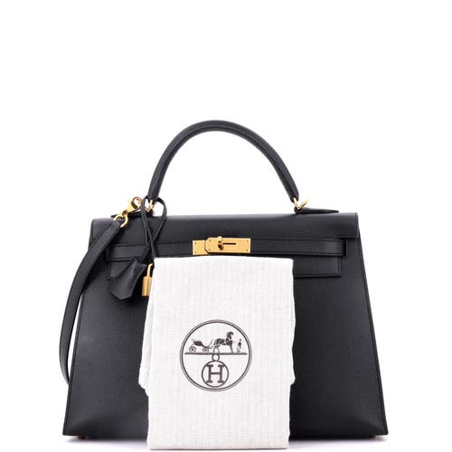 Pre-owned Hermes  Hermes Kelly Handbag Black Epsom With Gold Hardware 32 In Black