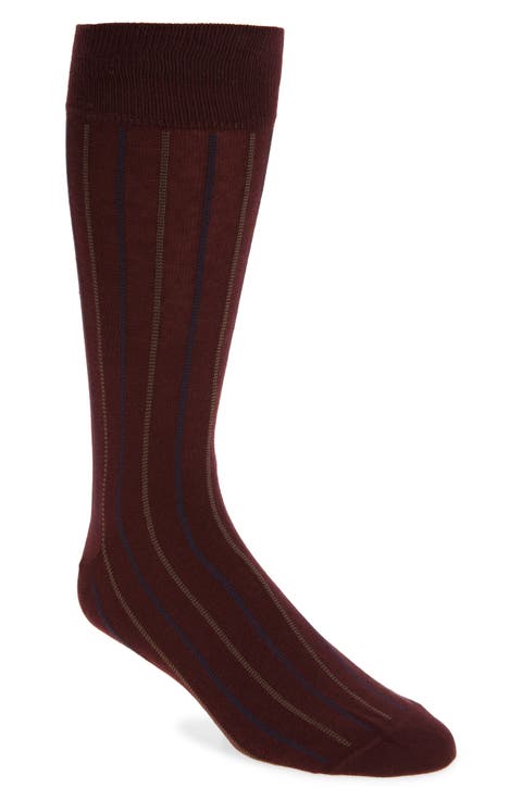 Vertical Stripe Cotton Blend Dress Socks