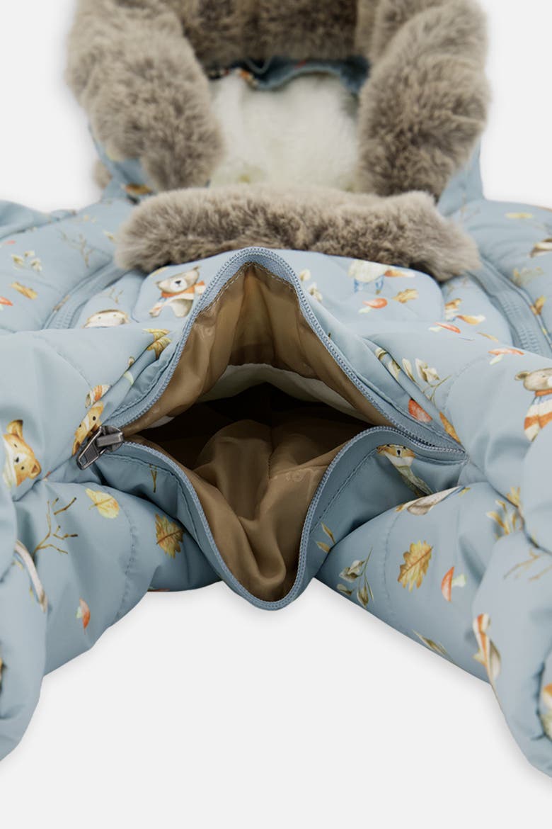 Woodland Creatures One Piece Footie Romper & Neckwarmer Snowsuit, Alternate, color, Blue Animal Print
