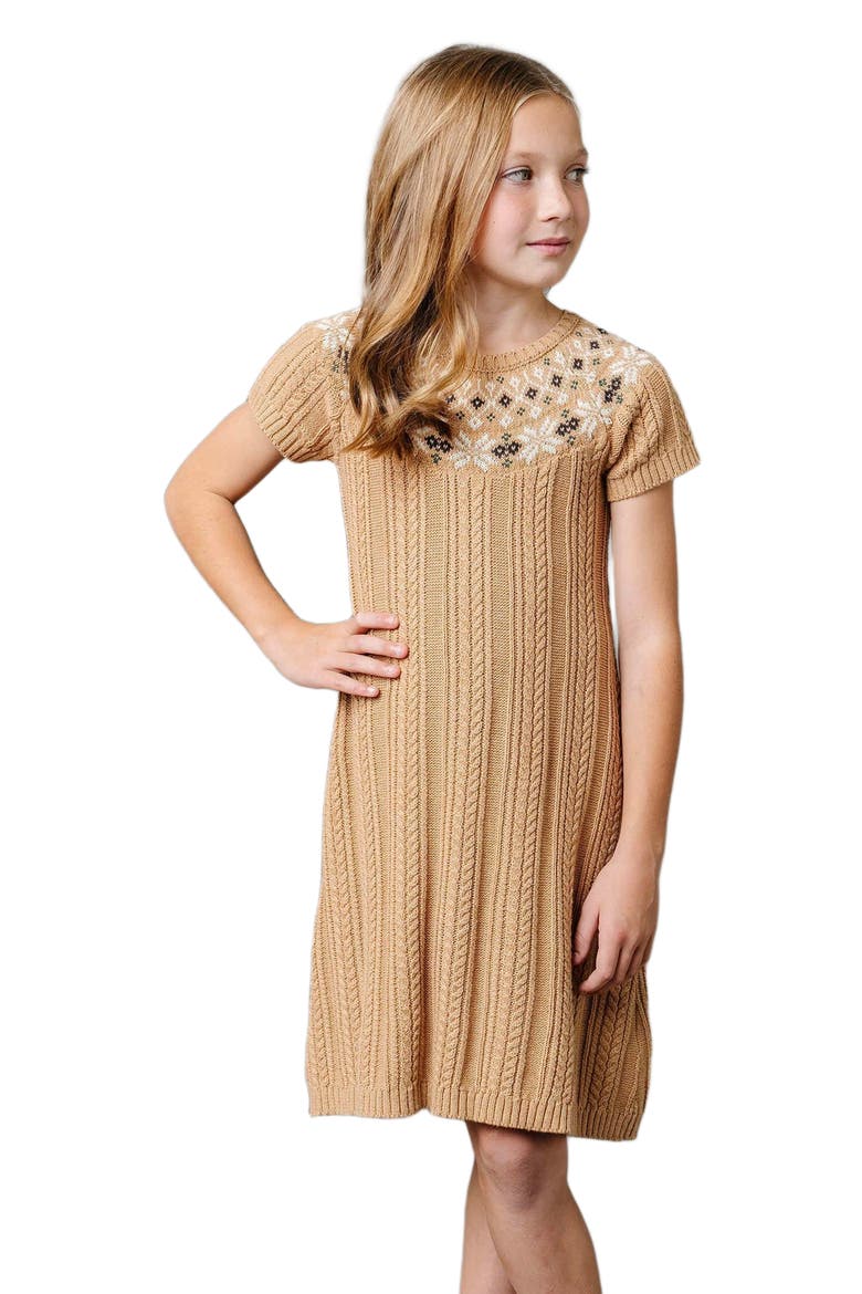 Girls' Organic Fair Isle Cable Sweater Dress, Toddler, Main, color, Ivory Fair Isle Cable