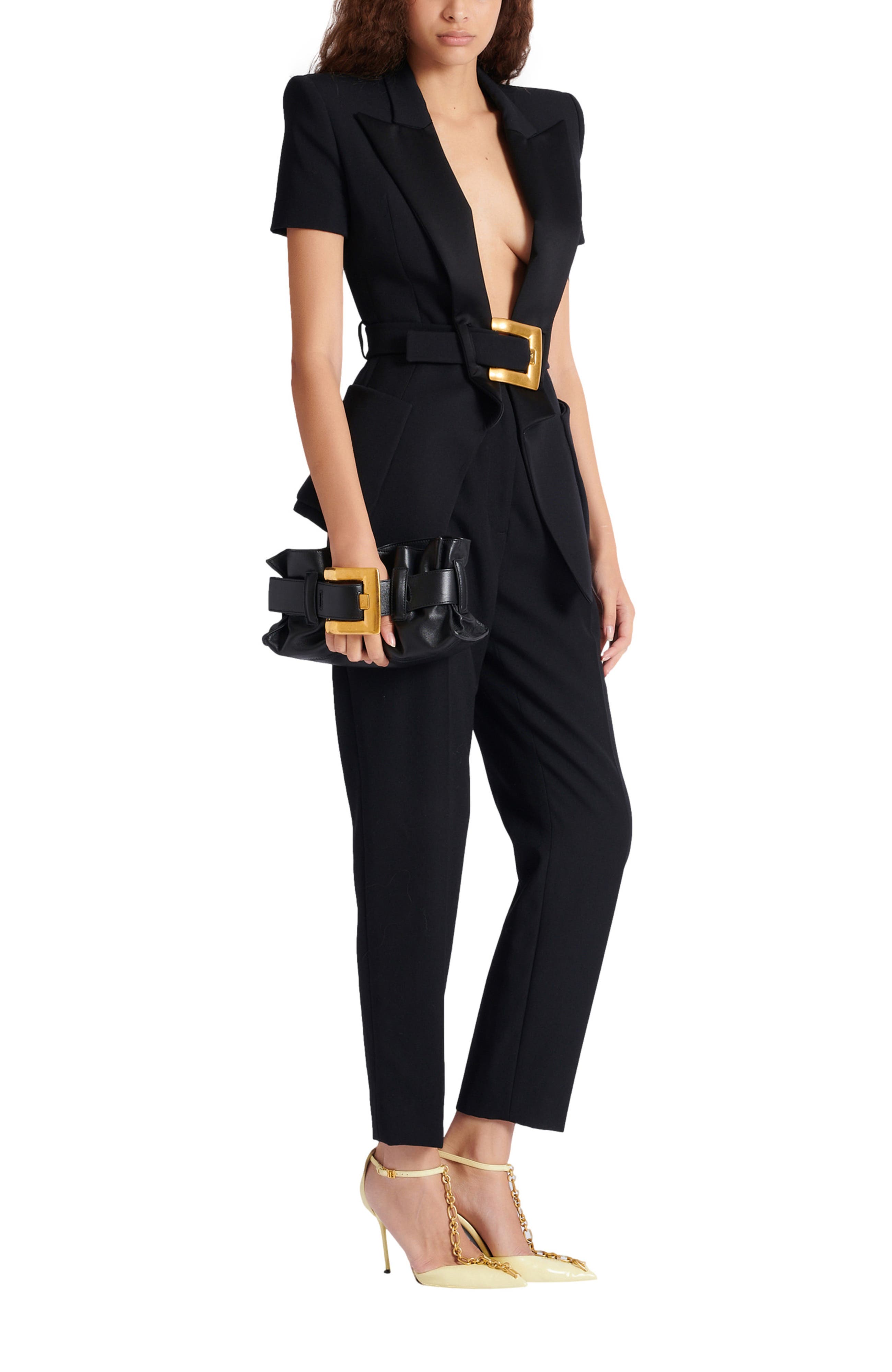 Balmain Mini Anthem Shoulder bag in calfskin leather, Alternate, color, Black