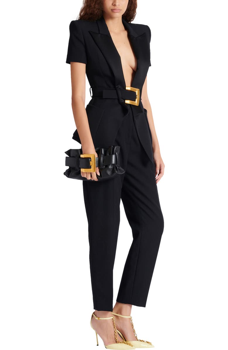 Balmain Mini Anthem Shoulder bag in calfskin leather, Alternate, color, Black