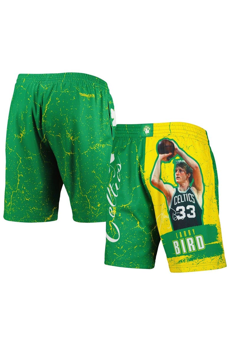 Men's Mitchell & Ness Larry Bird Green Boston Celtics Hardwood Classics Player Burst Shorts, Main, color, Kelly Green